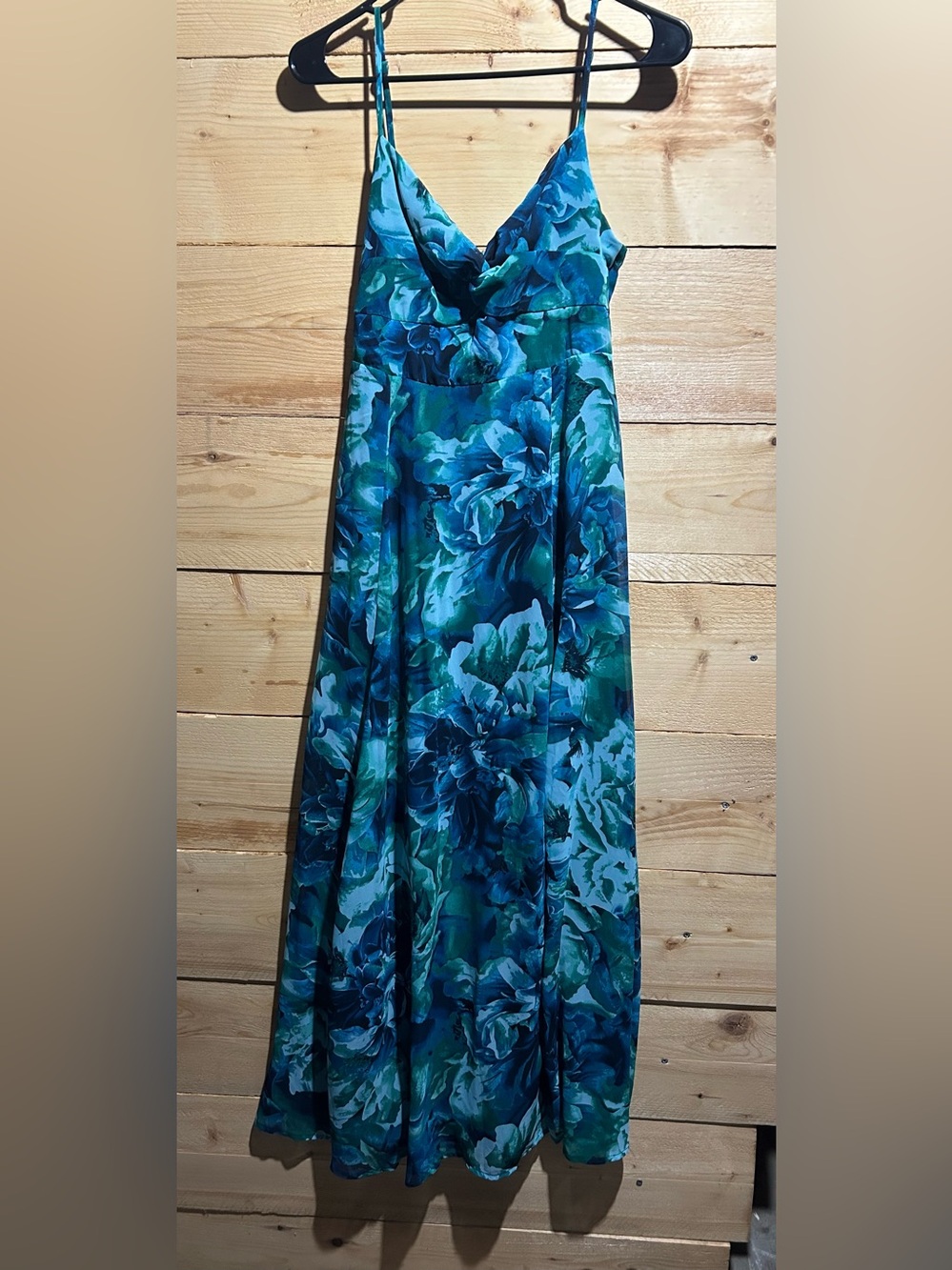 Lulu's Teal and Blue Floral Spaghetti Strap Maxi Dress